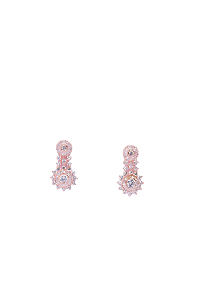 Namokriti Sparkling Rose Gold Drop Earrings – Bridal & Party Wear Statement Jewelry for Women